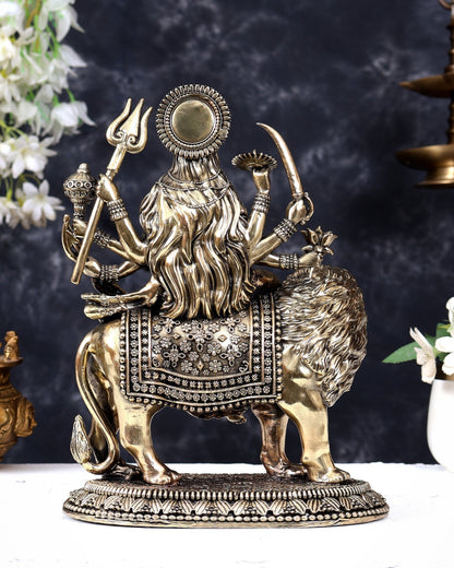 Brass Superfine Durga Ambe Mata Statue with Base 10.5 inch - Budhshiv.com