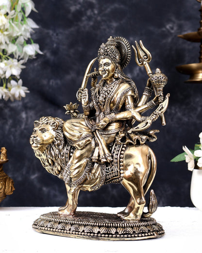 Brass Superfine Durga Ambe Mata Statue with Base 10.5 inch - Budhshiv.com