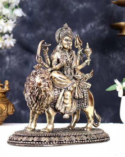 Brass Superfine Durga Ambe Mata Statue with Base – Sacred Hindu Goddess Idol 8.5 inch - Budhshiv.com
