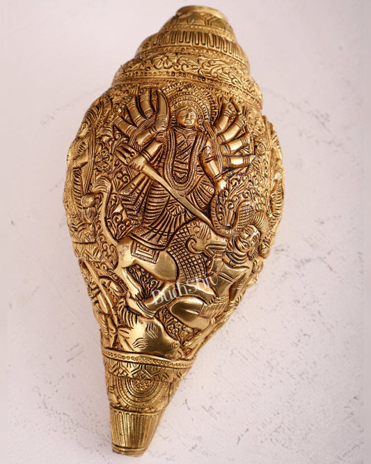 Brass Superfine Durga Darbar Shankh – 9.5 inch - Budhshiv.com