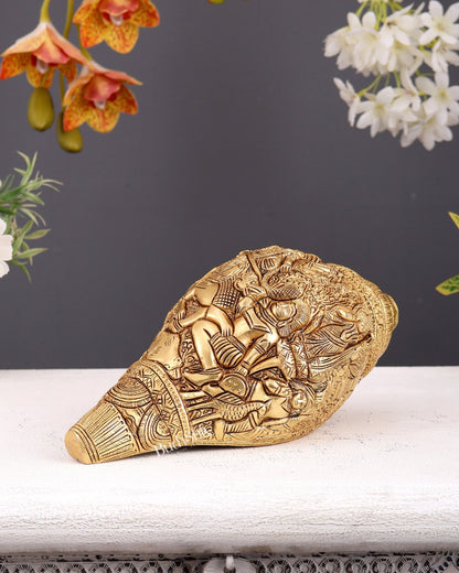 Brass Superfine Durga Darbar Shankh – 9.5 inch - Budhshiv.com