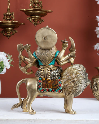 Brass Superfine Durga ma statue 8.5" stonework - Budhshiv.com