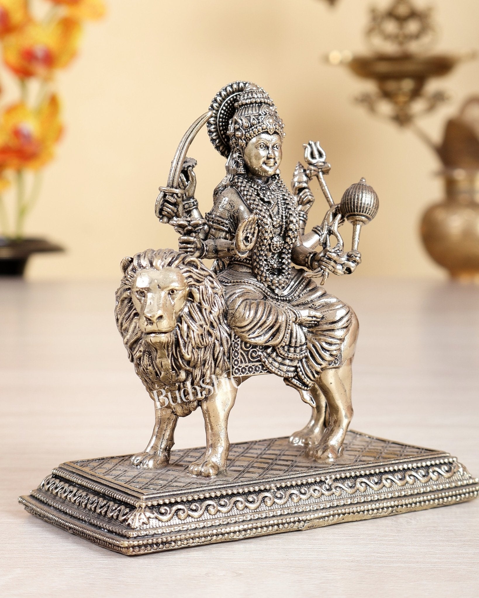Brass Superfine Durga Maa Ambe Idol with Base – 4.5 Inch Divine Murti - Budhshiv.com