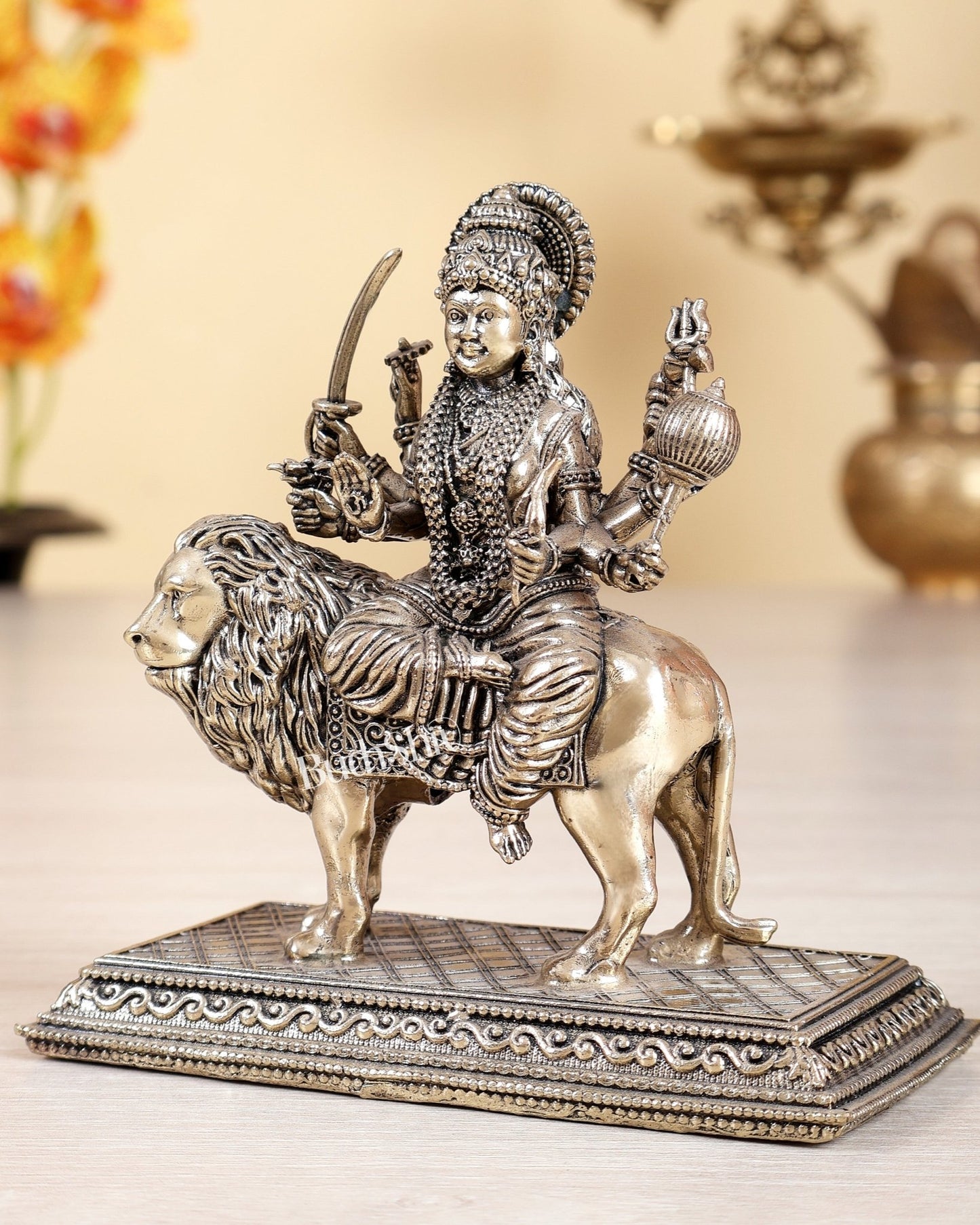 Brass Superfine Durga Maa Ambe Idol with Base – 4.5 Inch Divine Murti - Budhshiv.com