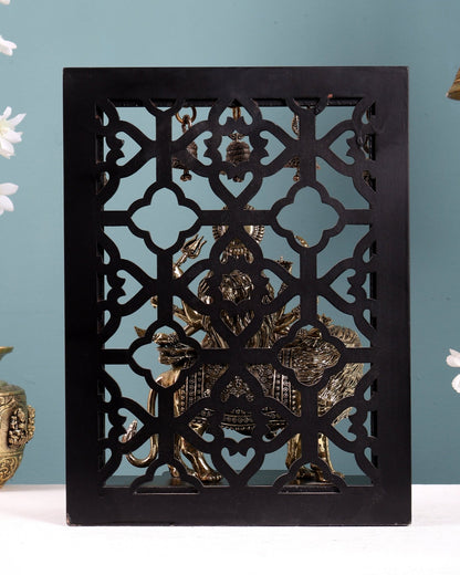 Brass Superfine Durga Mata Idol with Hanging Bells – MDF Temple Frame Panel 12 inch - Budhshiv.com