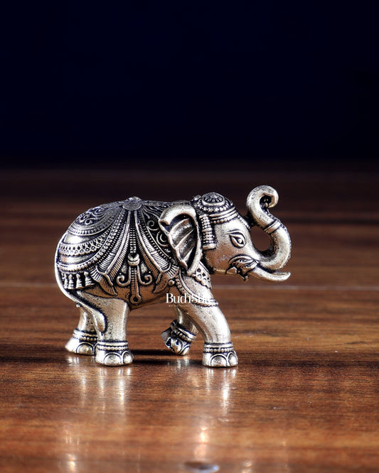Brass Superfine Elephant Miniature Idol – Showpiece & Gift 2 inch - Budhshiv.com