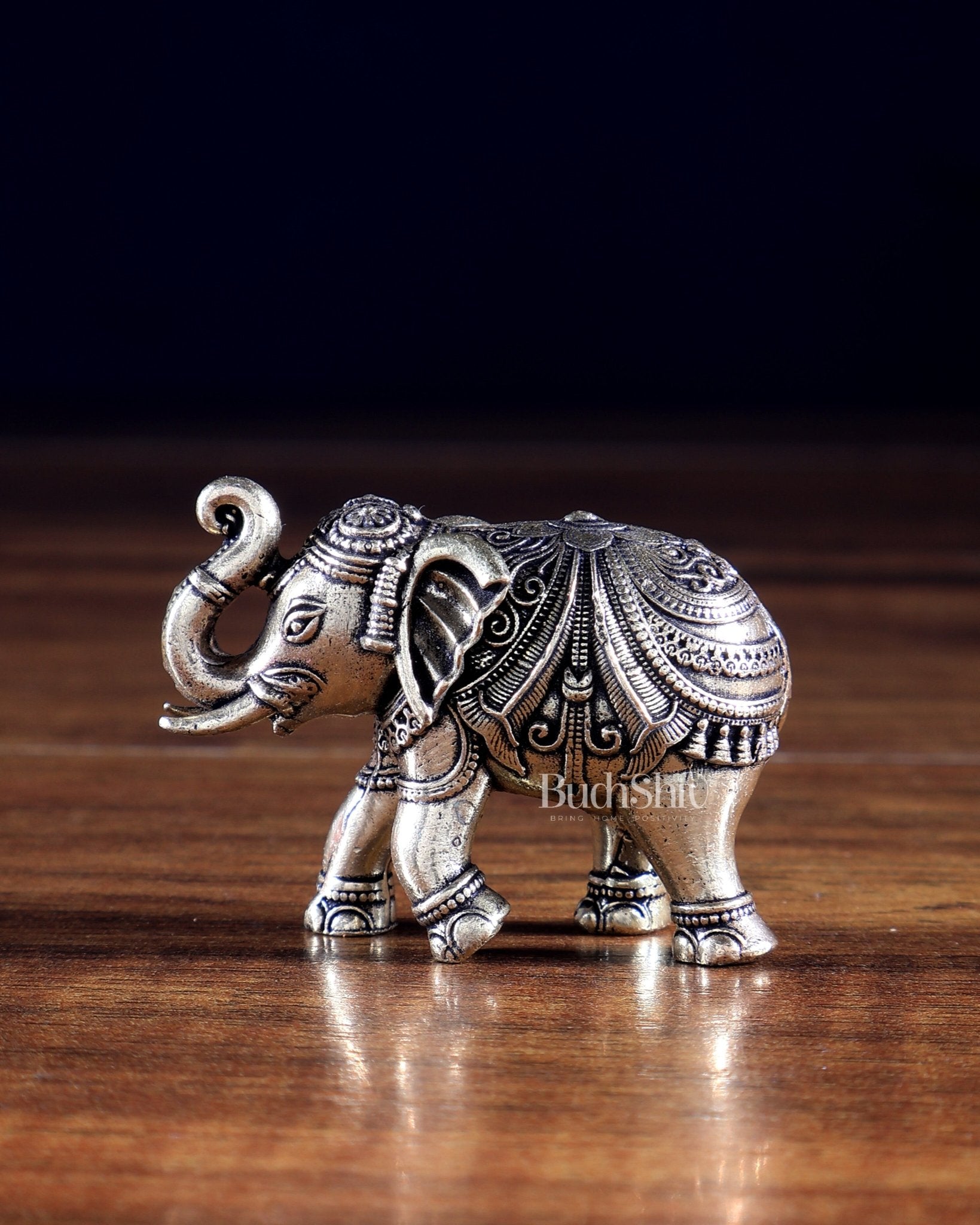 Brass Superfine Elephant Miniature Idol – Showpiece & Gift 2 inch - Budhshiv.com