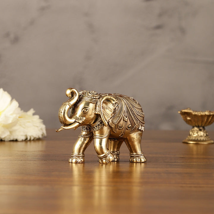 Brass Superfine Elephant Miniature Showpiece 3" - Budhshiv.com