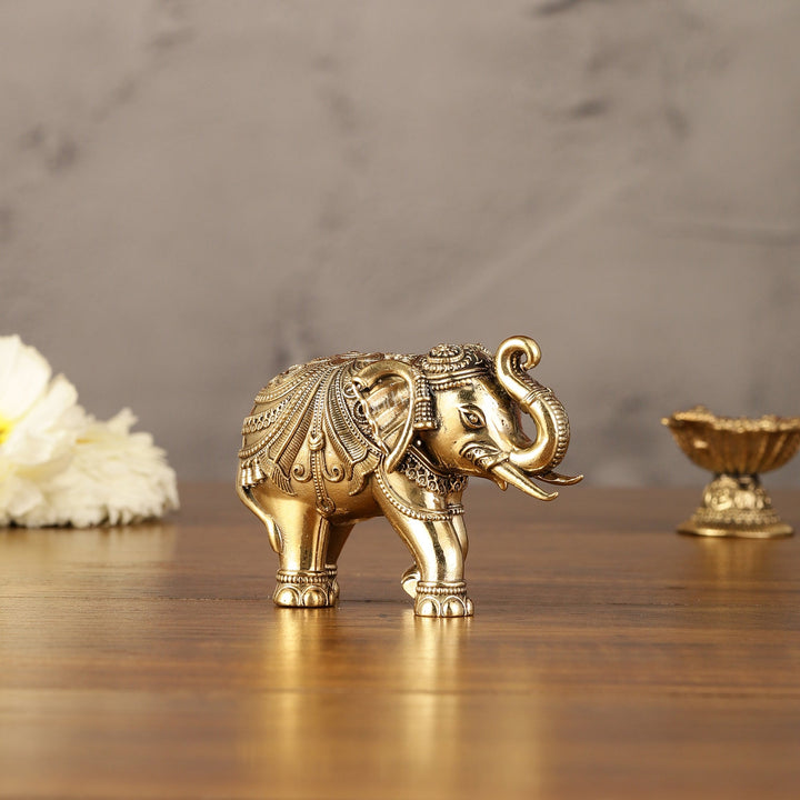 Brass Superfine Elephant Miniature Showpiece 3" - Budhshiv.com