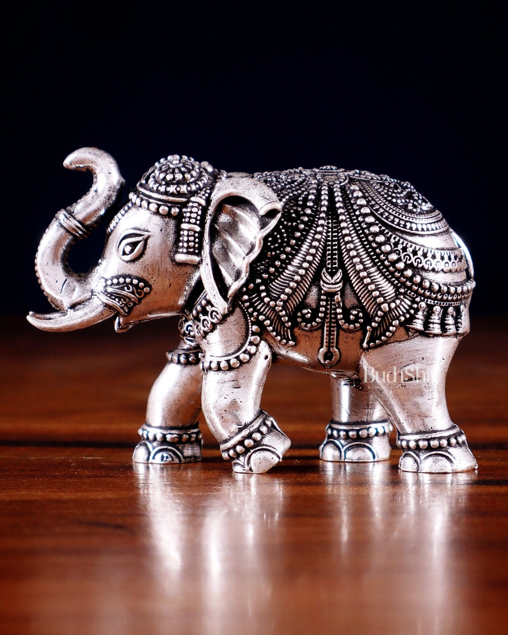 Brass Superfine Elephant Miniature Showpiece 4" silver plated - Budhshiv.com