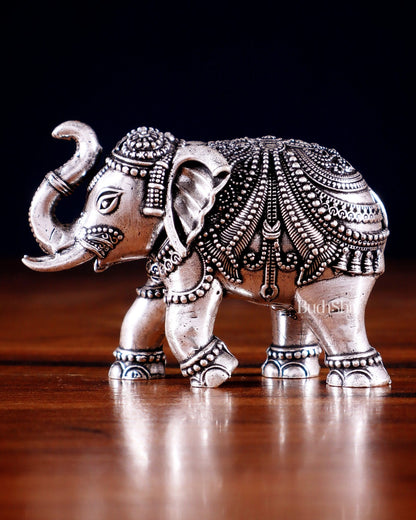 Brass Superfine Elephant Miniature Showpiece 4" silver plated - Budhshiv.com