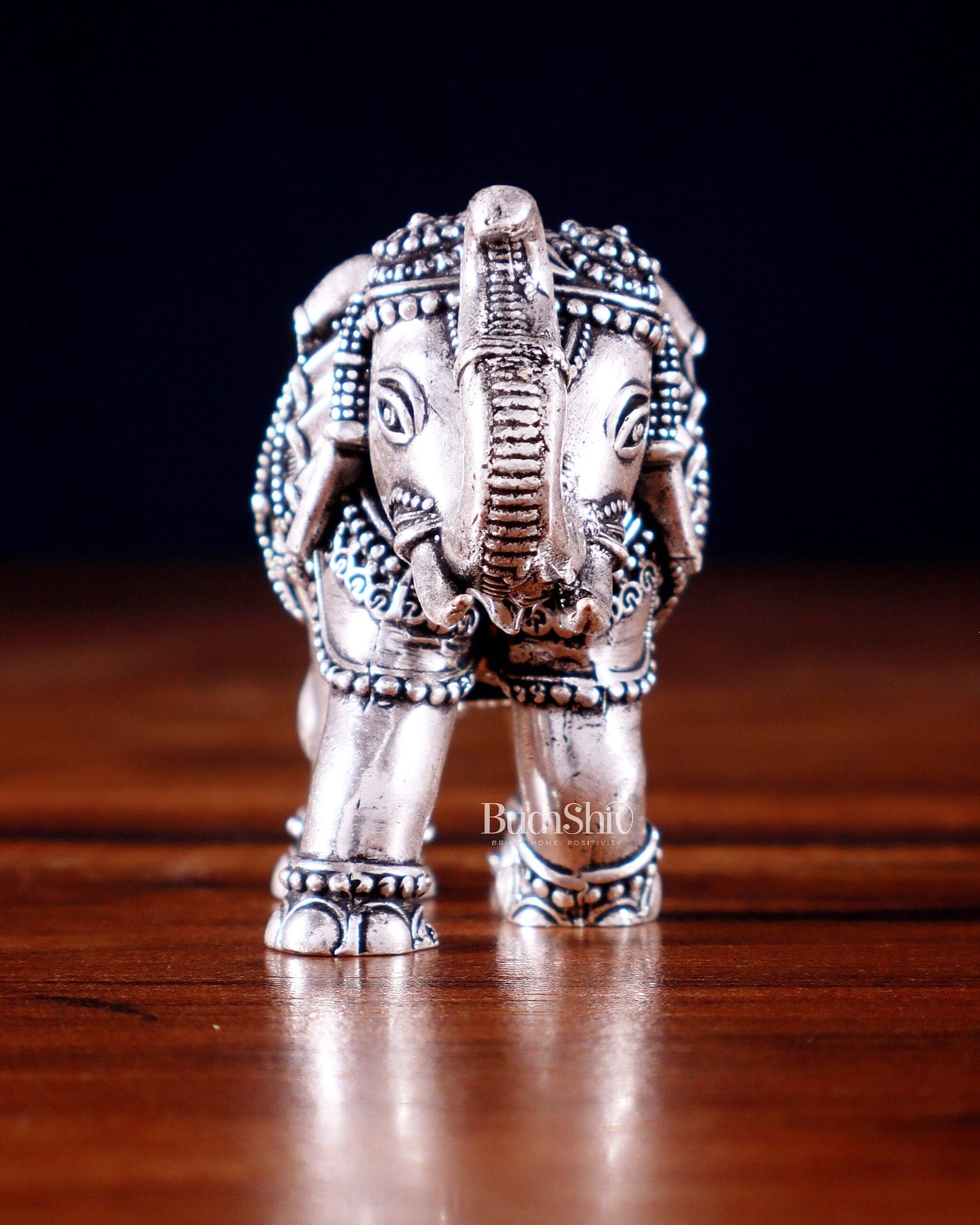 Brass Superfine Elephant Miniature Showpiece 4" silver plated - Budhshiv.com
