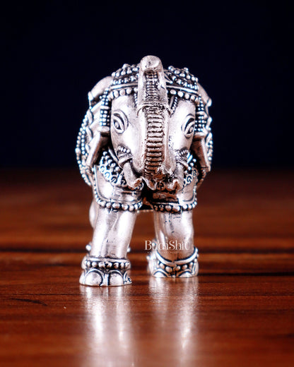 Brass Superfine Elephant Miniature Showpiece 4" silver plated - Budhshiv.com