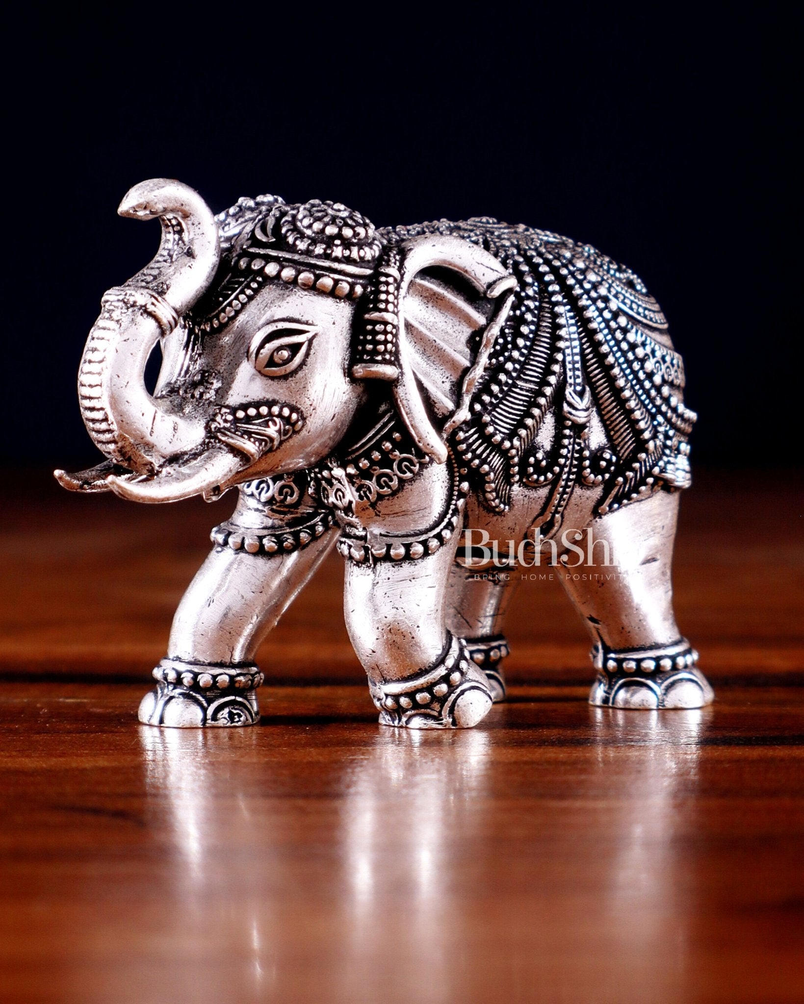 Brass Superfine Elephant Miniature Showpiece 4" silver plated - Budhshiv.com