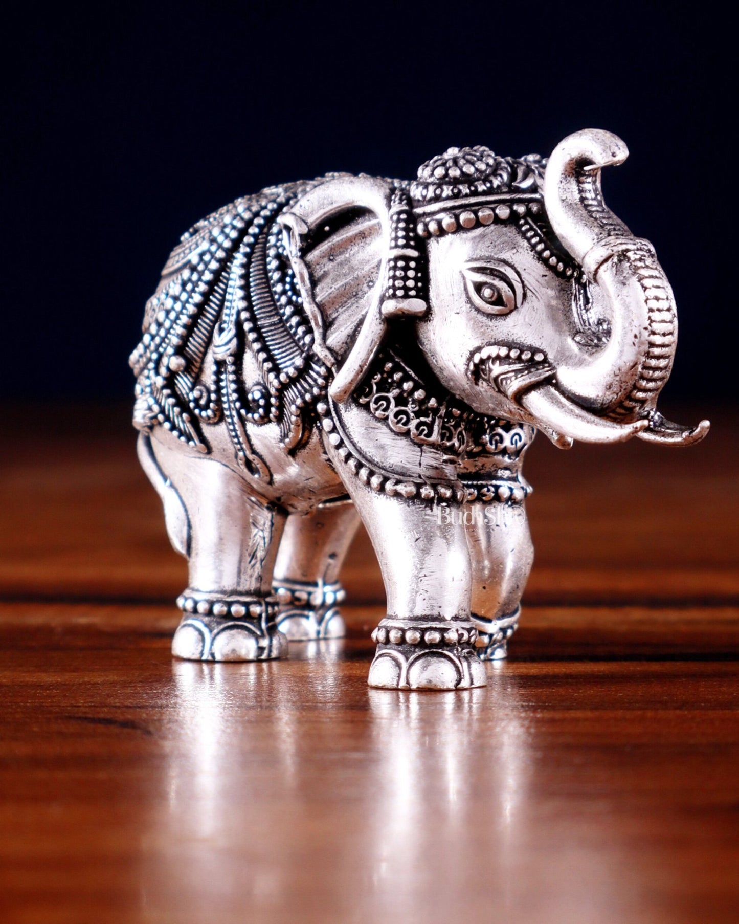 Brass Superfine Elephant Miniature Showpiece 4" silver plated - Budhshiv.com