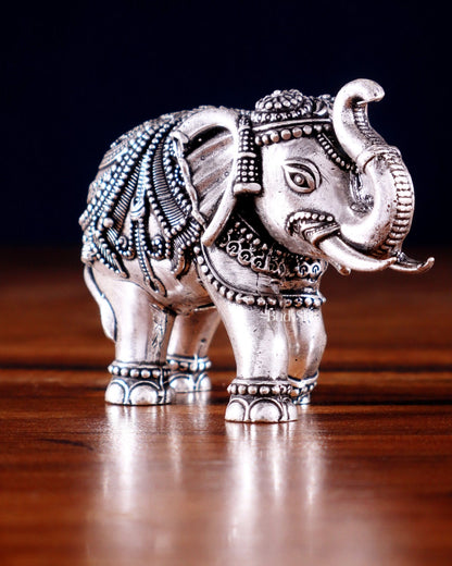 Brass Superfine Elephant Miniature Showpiece 4" silver plated - Budhshiv.com