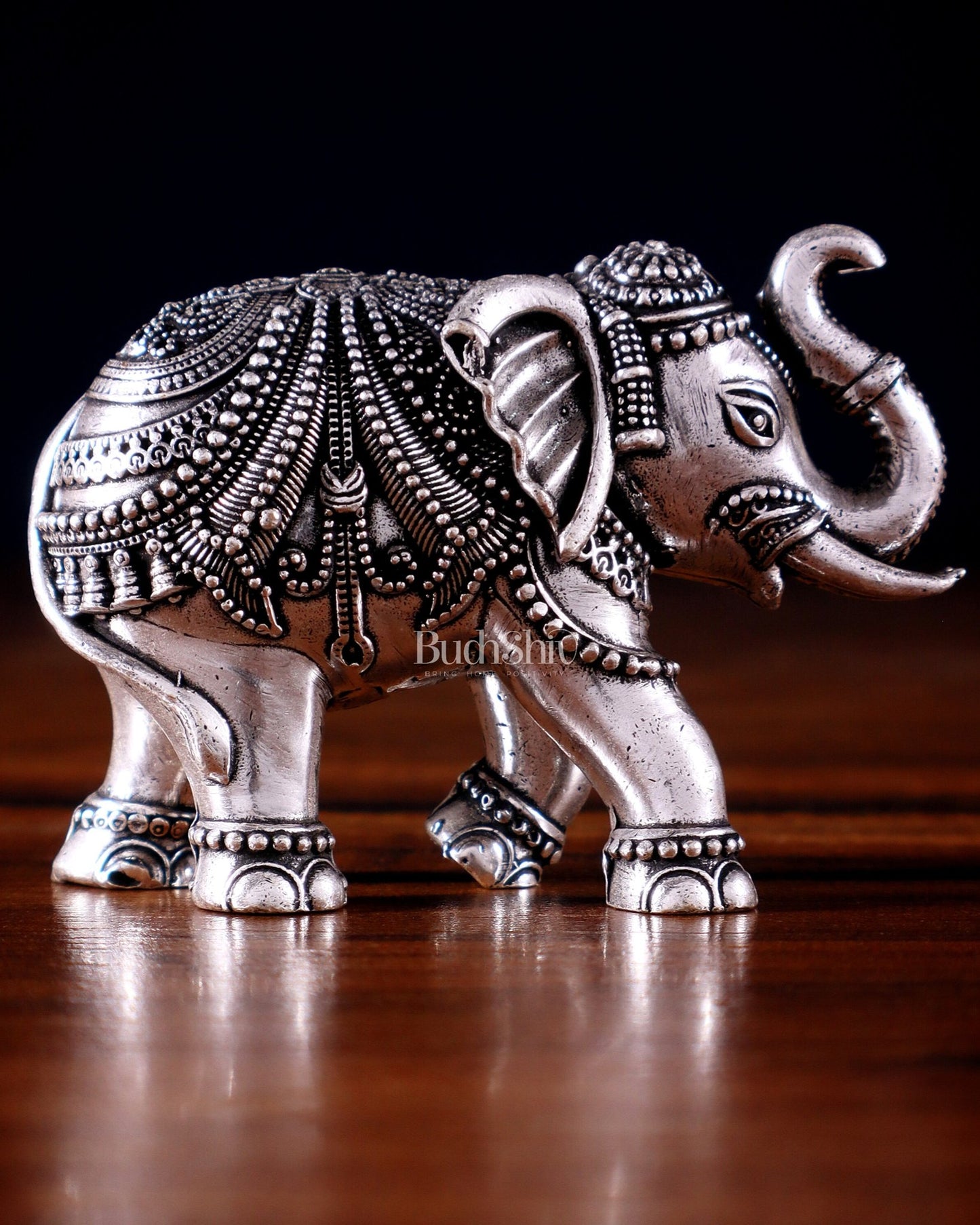 Brass Superfine Elephant Miniature Showpiece 4" silver plated - Budhshiv.com