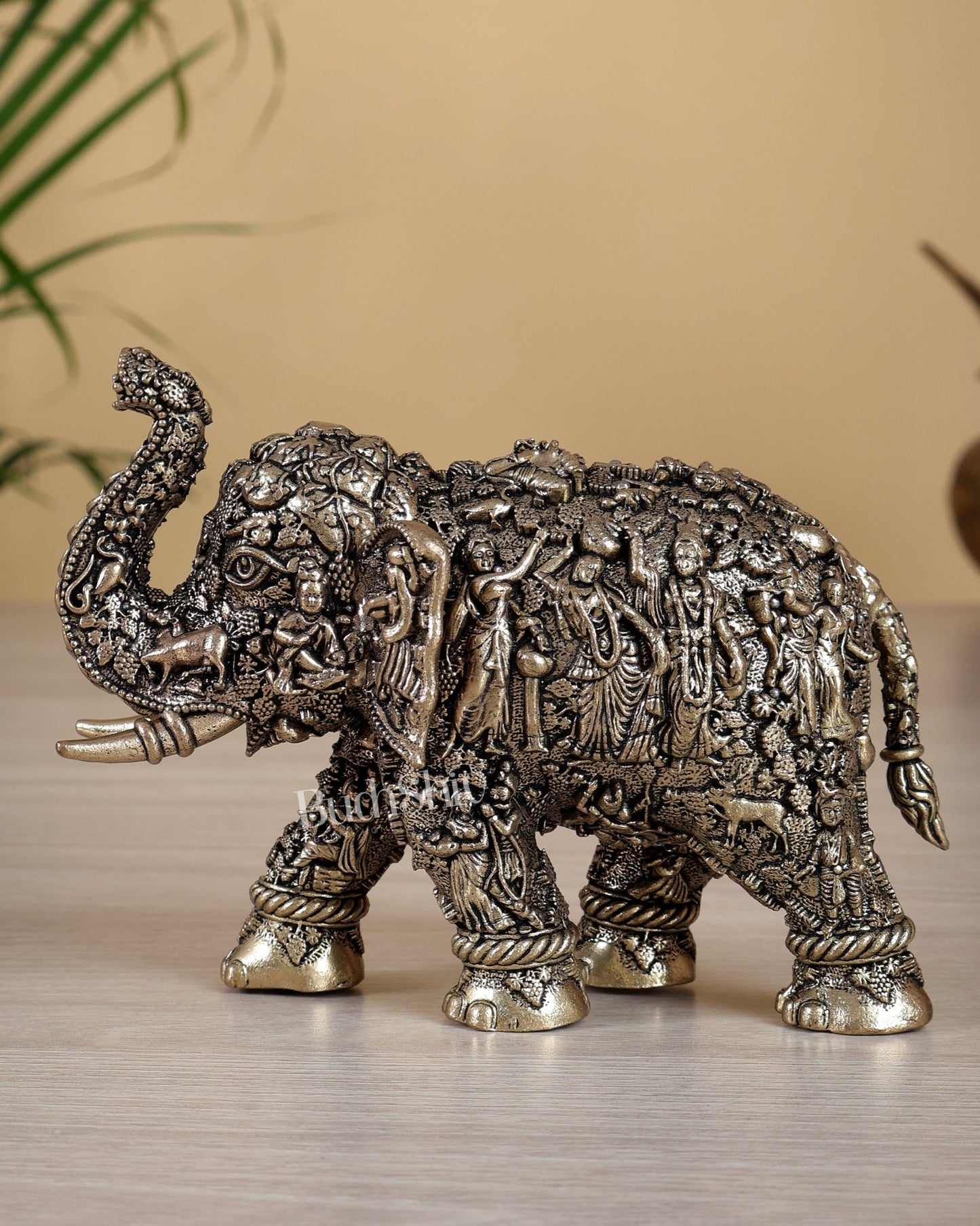 Brass Superfine Elephant Radha Krishna Design – Fully Engraved Masterpiece 5.5" - Budhshiv.com