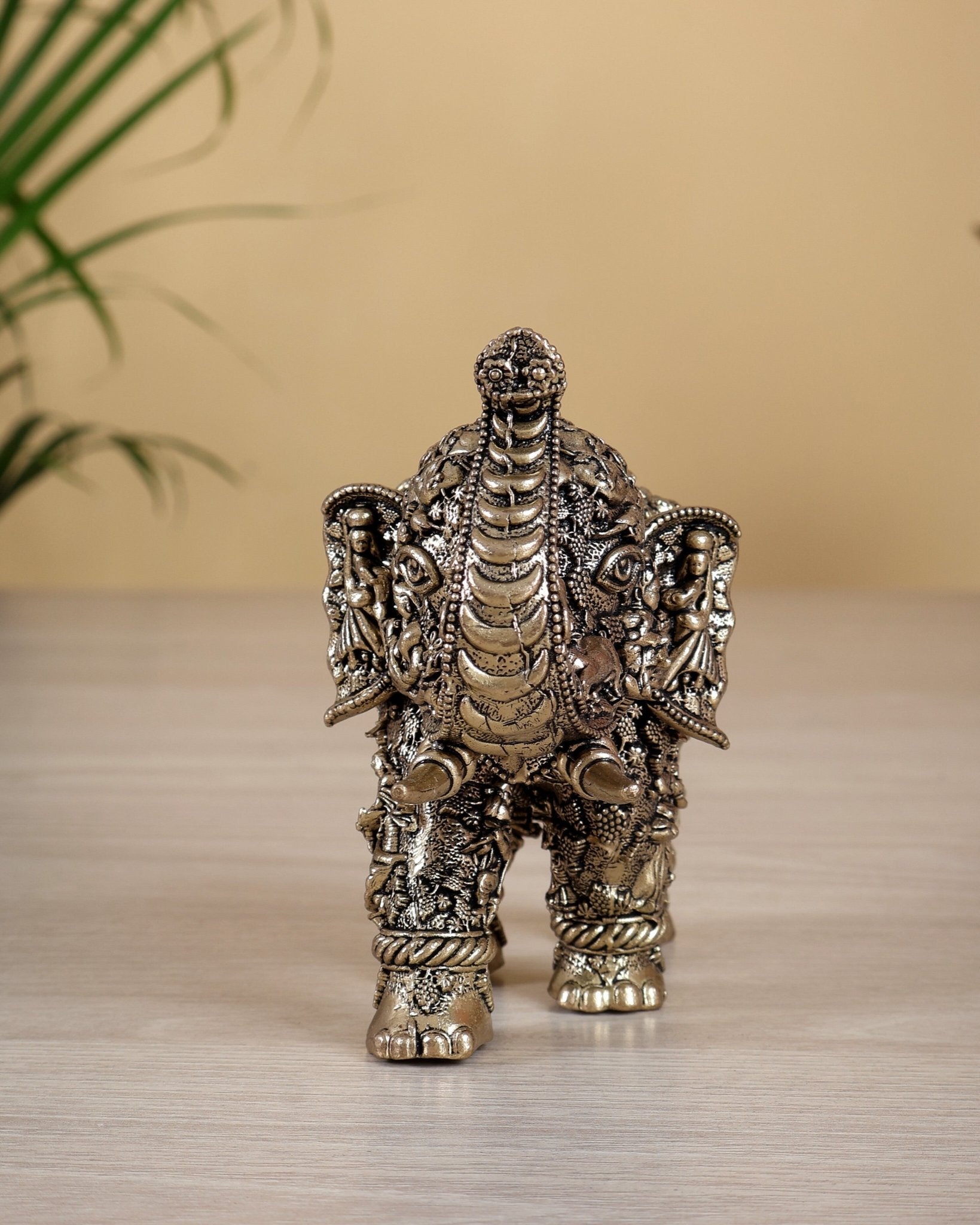Brass Superfine Elephant Radha Krishna Design – Fully Engraved Masterpiece 5.5" - Budhshiv.com
