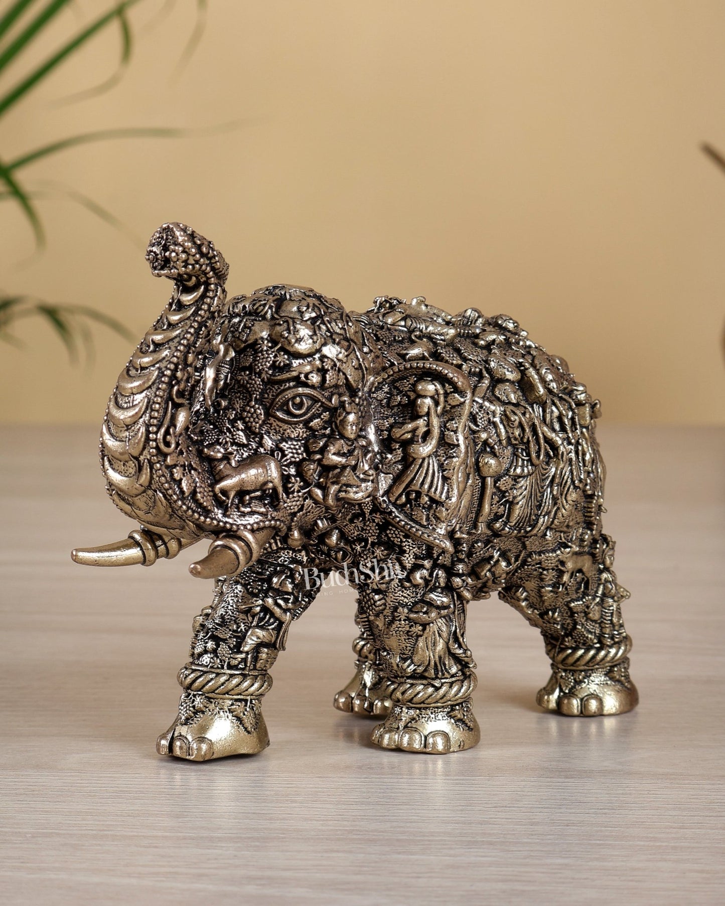 Brass Superfine Elephant Radha Krishna Design – Fully Engraved Masterpiece 5.5" - Budhshiv.com