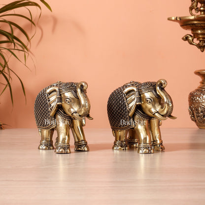 Brass Superfine Elephant Showpiece pair (5.5 Inch, 940 gm) - Budhshiv.com