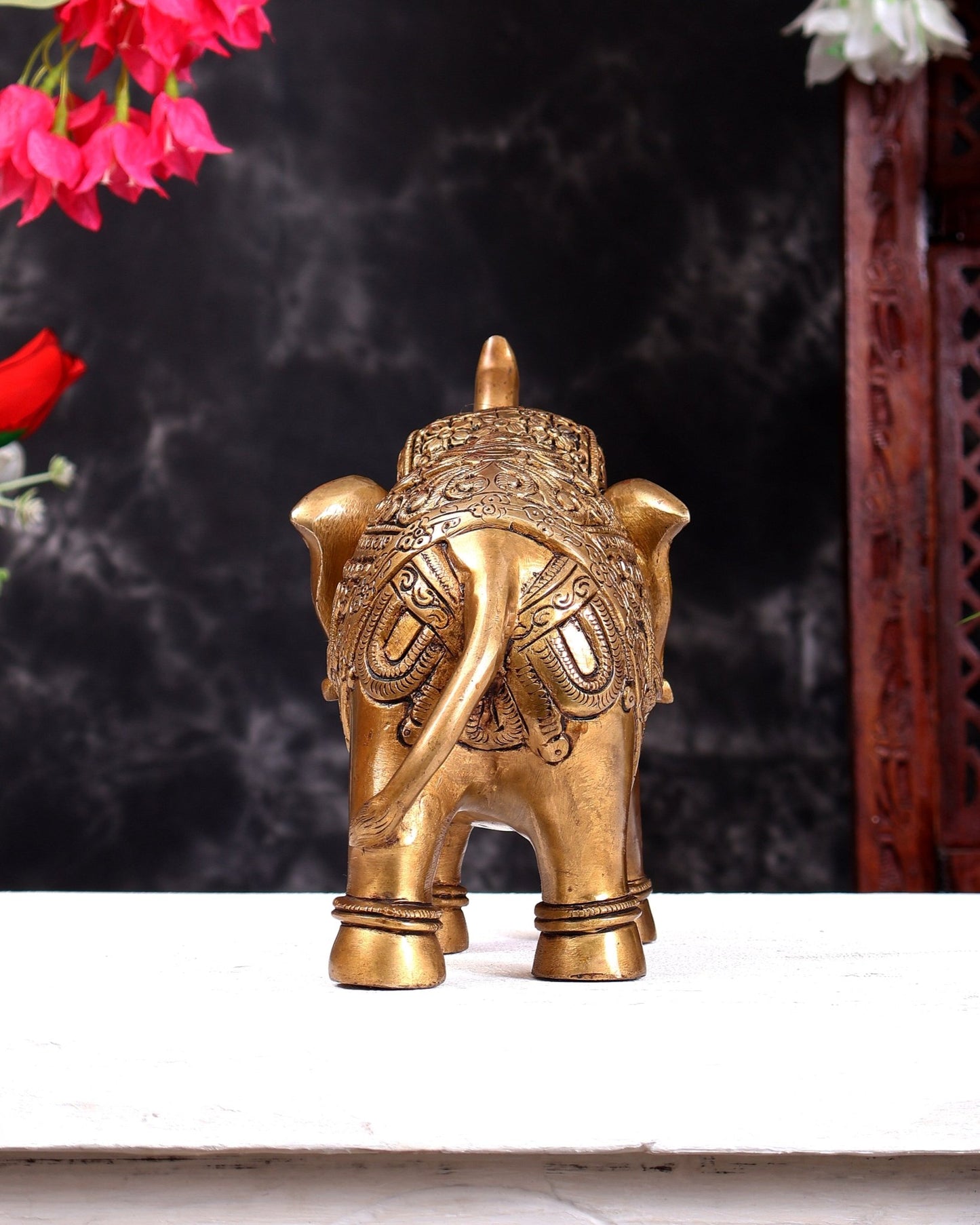 Brass Superfine Elephant Statue Showpiece | 9.5 inch antique tone - Budhshiv.com