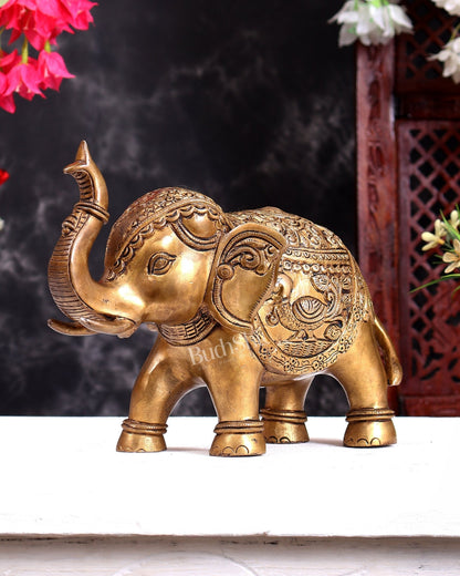 Brass Superfine Elephant Statue Showpiece | 9.5 inch antique tone - Budhshiv.com