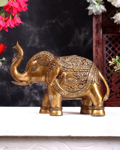 Brass Superfine Elephant Statue Showpiece | 9.5 inch antique tone - Budhshiv.com