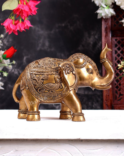 Brass Superfine Elephant Statue Showpiece | 9.5 inch antique tone - Budhshiv.com