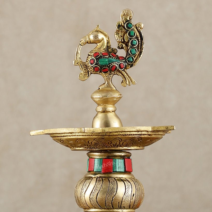 Brass Superfine Elephant with peacock lamp 11" meenakari single - Budhshiv.com