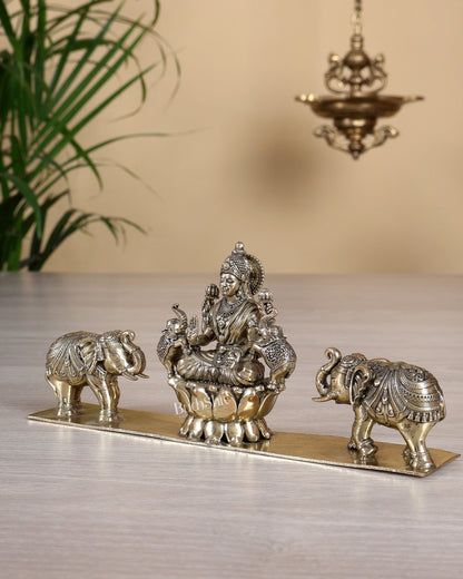 Brass Superfine Gajalakshmi Idol – Lakshmi with Dual Elephants Murti (7 Inch Width) - Budhshiv.com