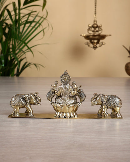 Brass Superfine Gajalakshmi Idol – Lakshmi with Dual Elephants Murti (7 Inch Width) - Budhshiv.com