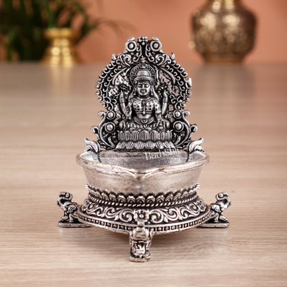 Brass Superfine Gajalakshmi Kamatchi Vilakku – Silver Plated Oil Lamp Diya (2.7 Inches) - Budhshiv.com