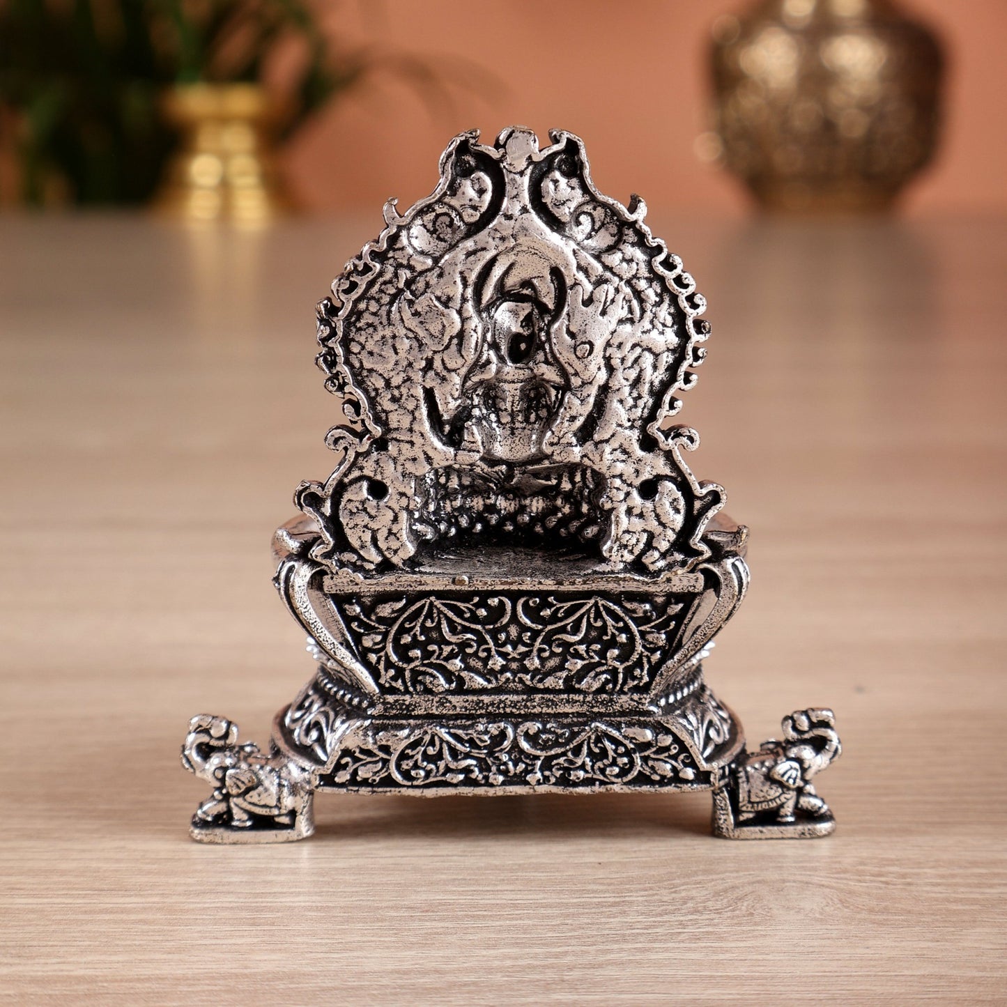 Brass Superfine Gajalakshmi Kamatchi Vilakku – Silver Plated Oil Lamp Diya (2.7 Inches) - Budhshiv.com