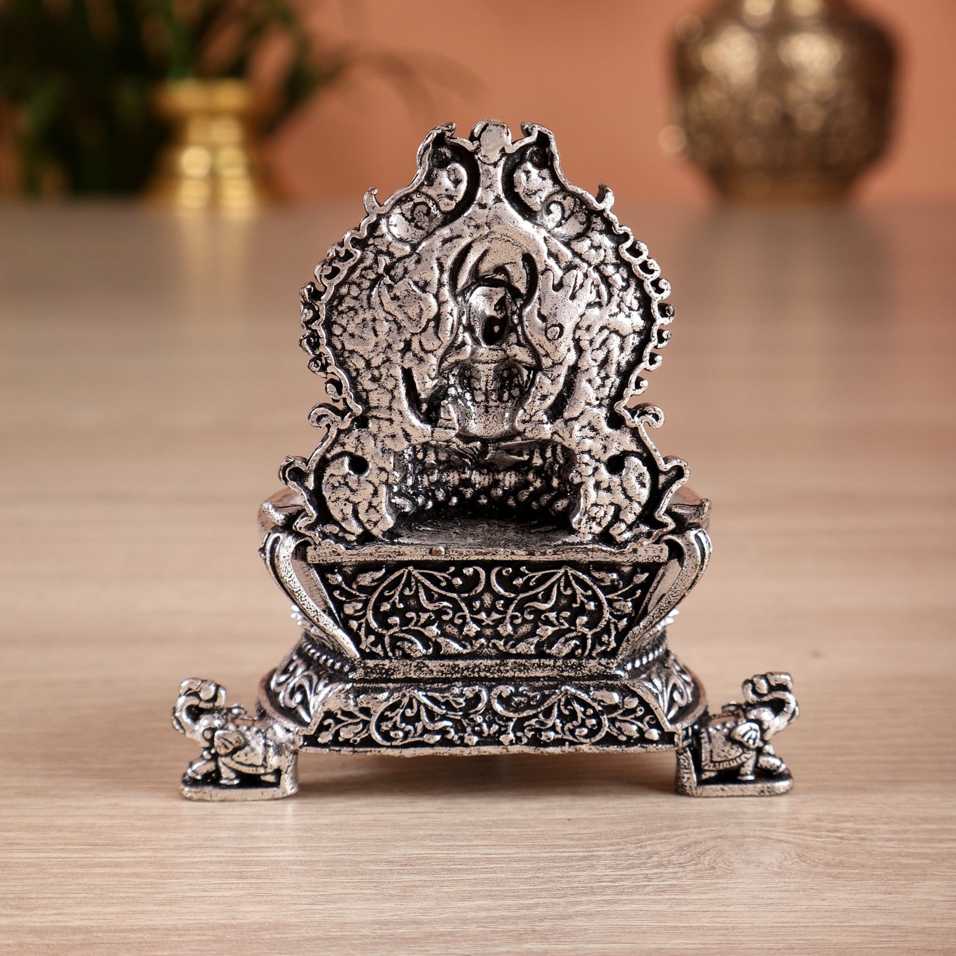 Brass Superfine Gajalakshmi Kamatchi Vilakku – Silver Plated Oil Lamp Diya (2.7 Inches) - Budhshiv.com