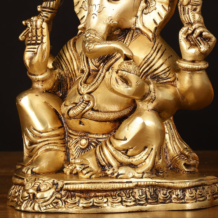 Brass Superfine Ganapati Wearing Turban Pagadi Idol - 8.5" Divine Sculpture - Budhshiv.com