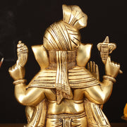 Brass Superfine Ganapati Wearing Turban Pagadi Idol - 8.5" Divine Sculpture - Budhshiv.com