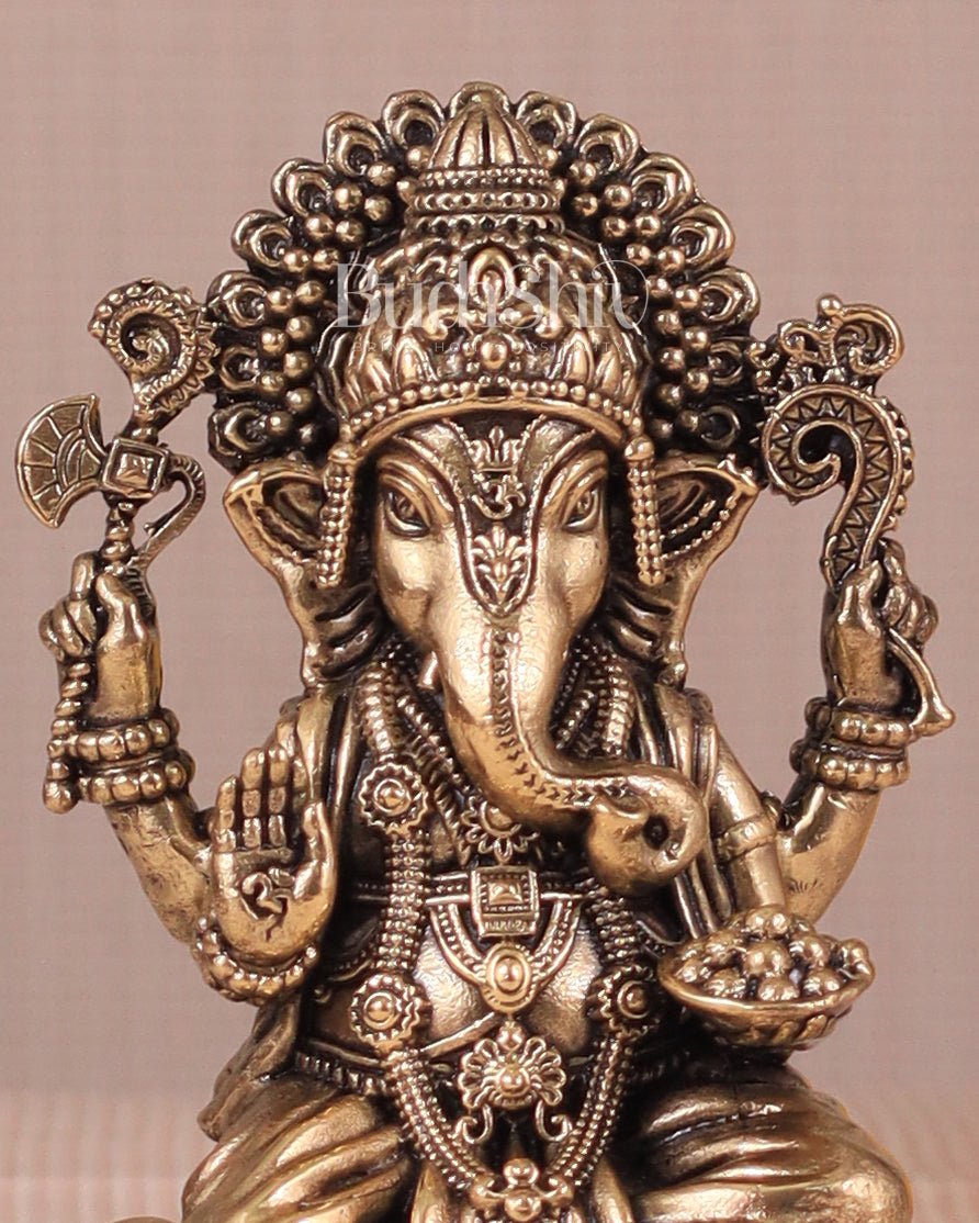 Brass Superfine Ganesh Idol - 4 Inch lotus base - Budhshiv.com