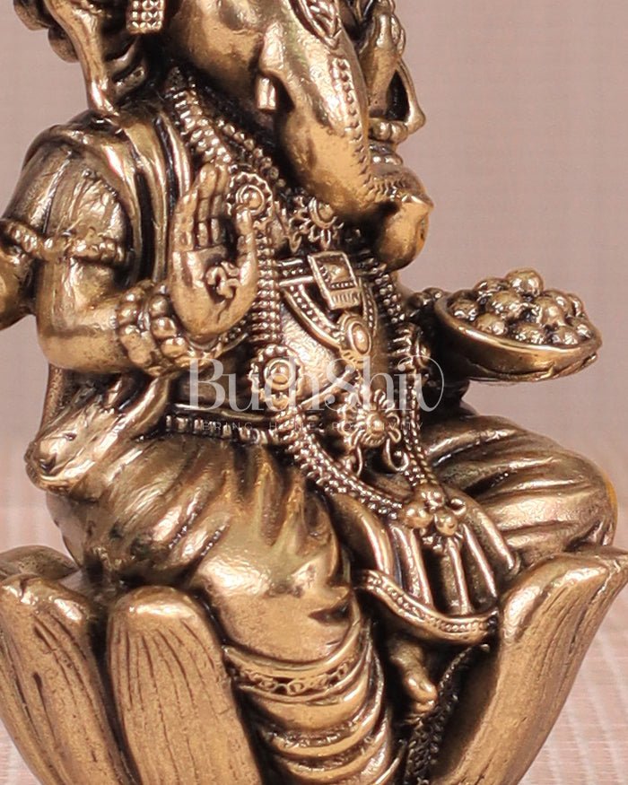 Brass Superfine Ganesh Idol - 4 Inch lotus base - Budhshiv.com