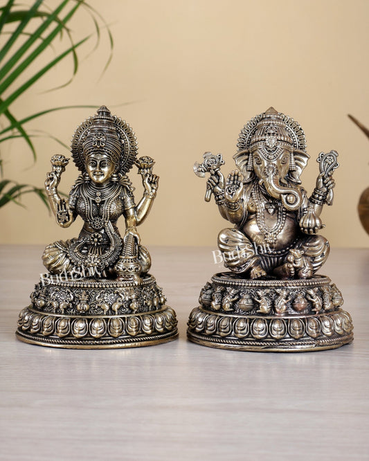 Brass Superfine Ganesh Lakshmi Idol – 5 Inch Divine Prosperity Murti (620 gm) - Budhshiv.com