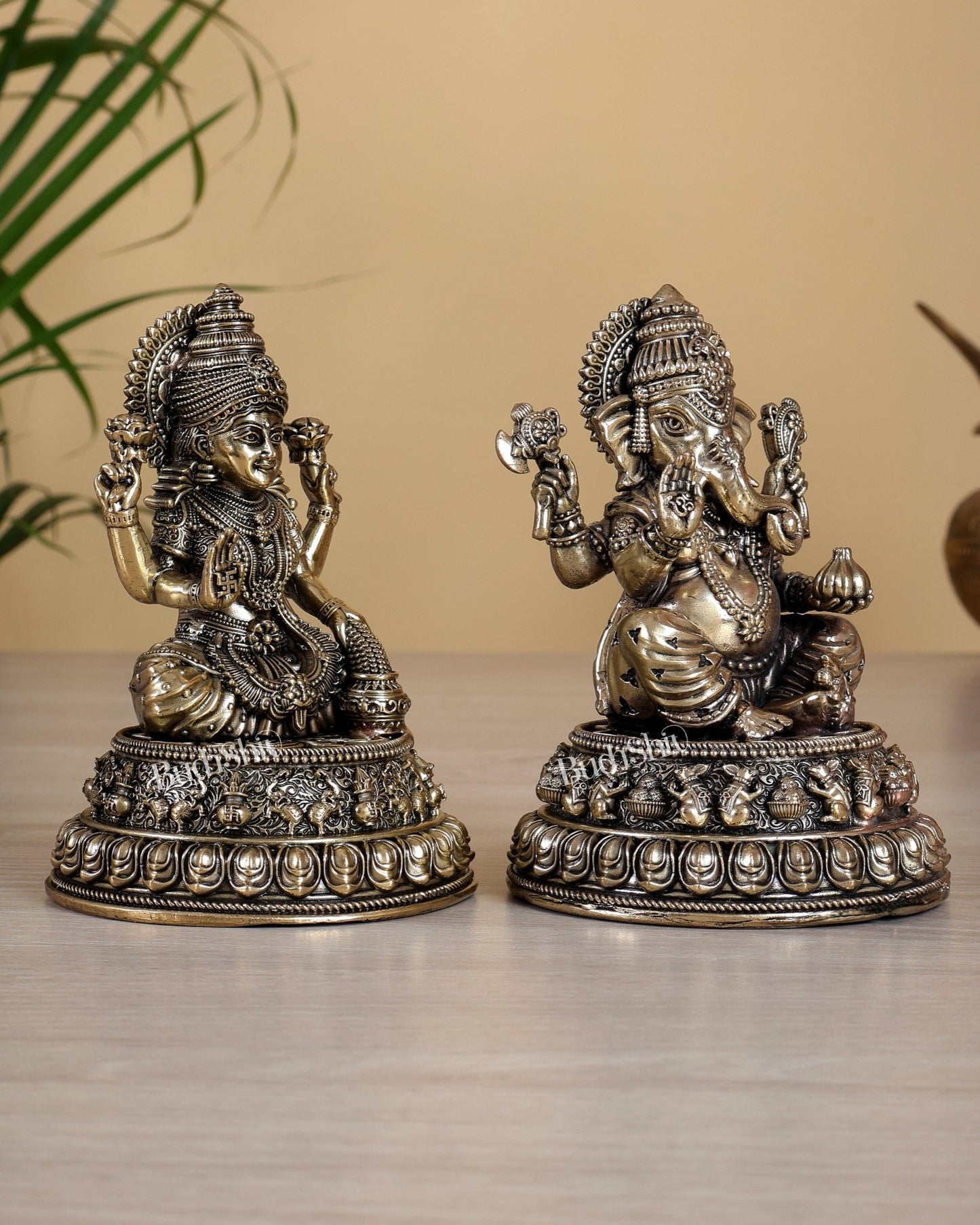 Brass Superfine Ganesh Lakshmi Idol – 5 Inch Divine Prosperity Murti (620 gm) - Budhshiv.com