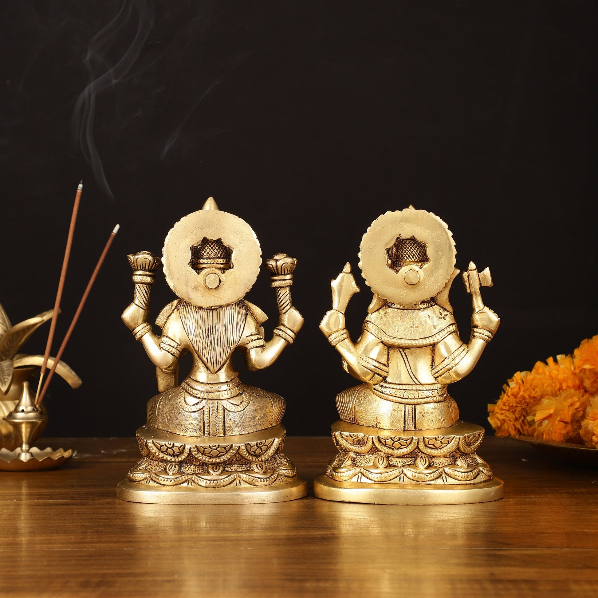 Brass Superfine Ganesh Lakshmi Idol - 7" Divine Sculpture - Budhshiv.com