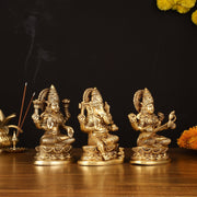 Brass Superfine Ganesh Lakshmi Saraswati Idol - 7" Divine Sculpture - Budhshiv.com