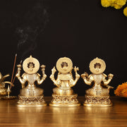 Brass Superfine Ganesh Lakshmi Saraswati Idol - 7" Divine Sculpture - Budhshiv.com