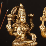 Brass Superfine Ganesh Lakshmi Saraswati Idol - 7" Divine Sculpture - Budhshiv.com