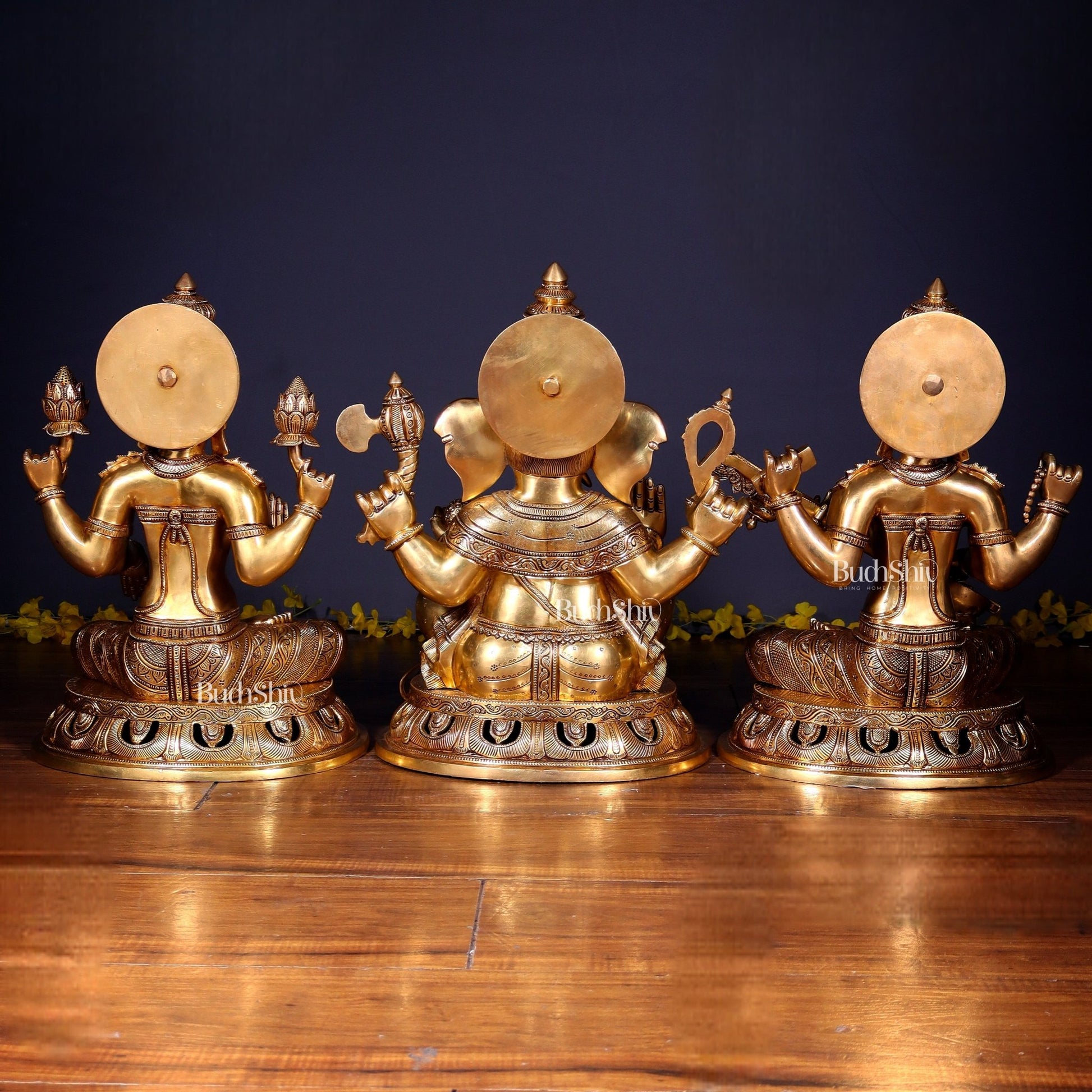 Brass Superfine Ganesh Lakshmi Saraswati Large Idol Set – Intricate Carvings 18" | 55 kg - Budhshiv.com