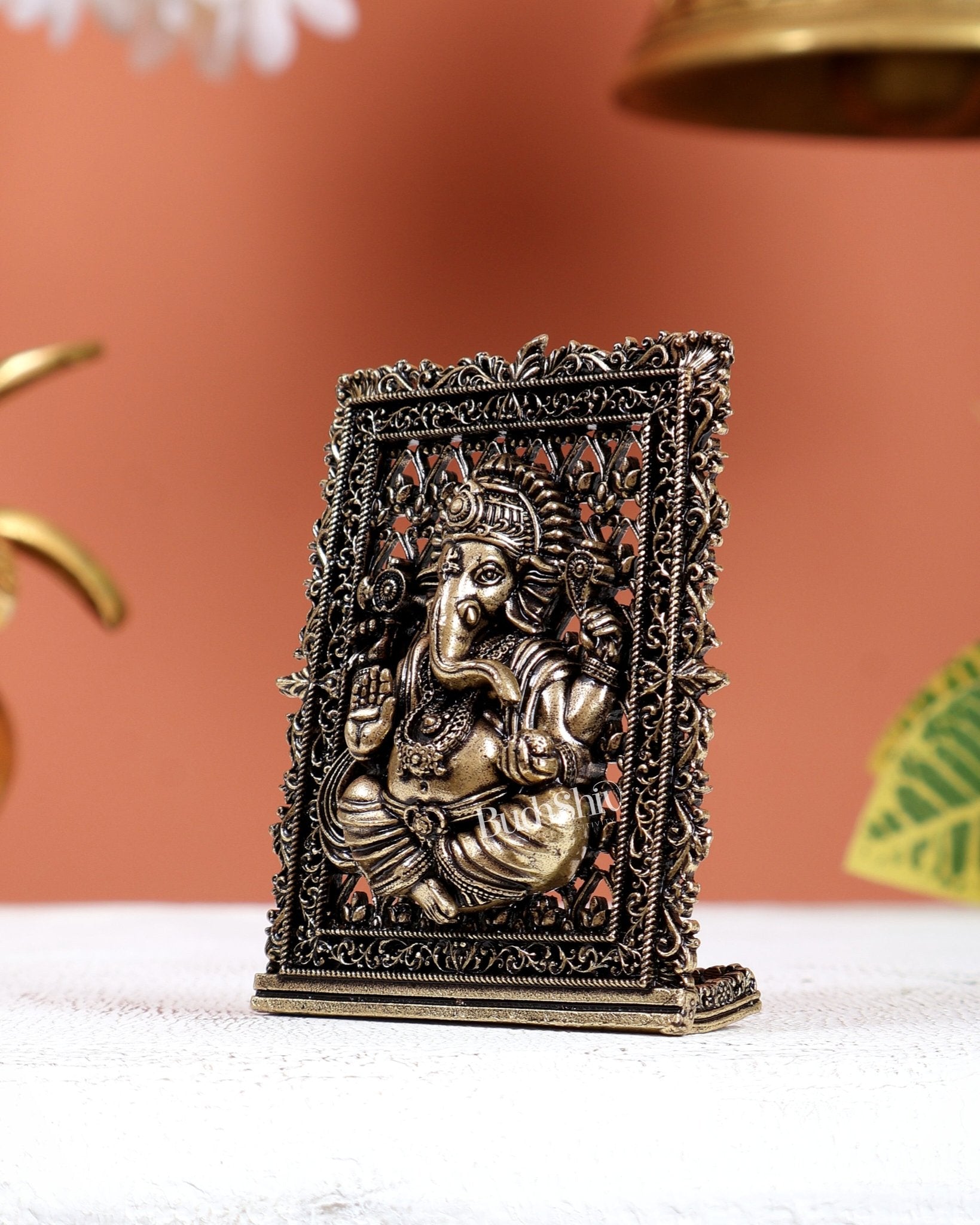 Brass Superfine Ganesha Car Dashboard Idol – Auspicious Divine Miniature (3 Inches) - Budhshiv.com