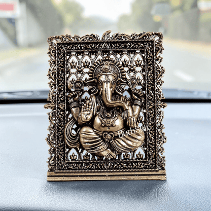 Brass Superfine Ganesha Car Dashboard Idol – Auspicious Divine Miniature (3 Inches) - Budhshiv.com