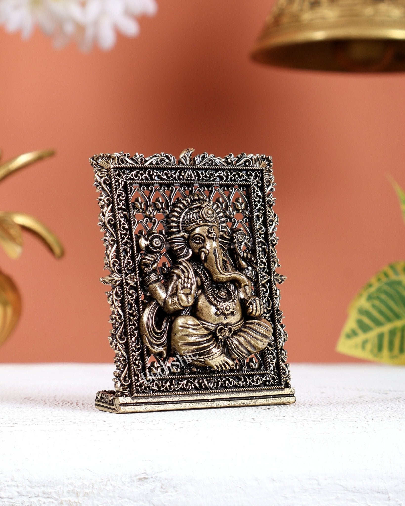 Brass Superfine Ganesha Car Dashboard Idol – Auspicious Divine Miniature (3 Inches) - Budhshiv.com