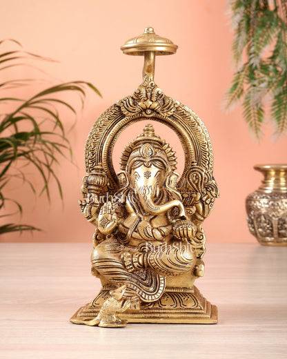 Brass Superfine Ganesha Idol 9" enhanced carvings - Budhshiv.com